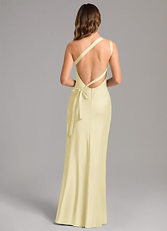 Azazie Monroe At-home Try On Dresses English Rose Mermaid One Shoulder Stretch Satin Dress image2