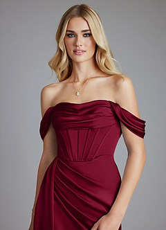 Azazie Amyra Bridesmaid Dresses Burgundy Mermaid Off the Shoulder Stretch Satin Convertible Dress image4