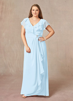 Azazie Snapdragon Abiti per la Madre della Sposa Abito A-Line in Chiffon Increspato con Scollo a V Azzurro image9