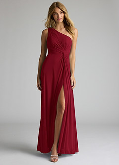 Azazie Brooke Brautjungfernkleider A-Linie One-Shoulder Gittergewebe Kleid Burgunderrot image4