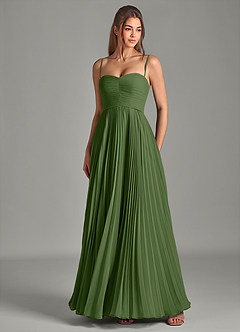 Azazie Chiana Abiti da Damigella Abito A-Line in Chiffon Senza Cinturino Oliva image2