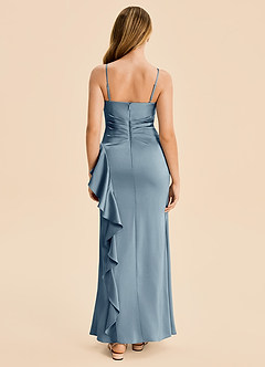 Azazie Lyla Junior Dusty Blue Mermaid Pleated Stretch Satin Dress image2