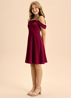 Azazie Anselie Junior Vestido de Borgoña de Satén Elástico de Corte en A con Plisado image4