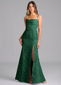 Azazie Saige Bridesmaid Dresses Dark Green A-Line Off the Shoulder Floral Burnout Convertible Dress image3
