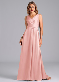 Azazie Karina Bridesmaid Dresses Powder Pink A-Line Pleated Stretch Satin Dress image4