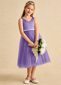 Azazie Firefly vestidos de niña de las flores Vestido de Tahití de Satin Mate de Corte En A con Lazo image2