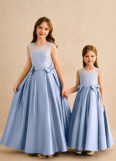 Azazie Candy Girl Final Sale Champagne Ball-Gown Bow Matte Satin Dress image3