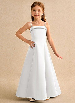 Azazie Izel Girls Formal Flower Girl Dresses Ivory White A-Line Pleated Matte Satin Dress image5