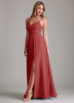 Azazie Terese Bridesmaid Dresses Rust A-Line Pleated Chiffon Dress image4