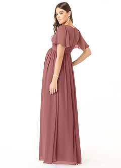 Azazie Verna vestidos de dama de honor de maternidad Vestido de Corte En A Cuello en V fruncido Hasta el suelo Gasa image4