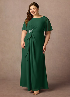 Azazie Rain Abiti per la Madre della Sposa Abito Tubino in Chiffon Perline Verde Scuro image3