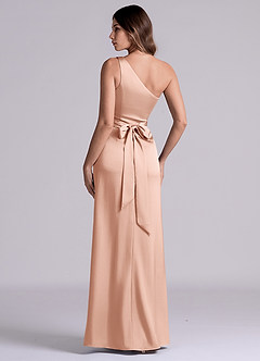 Azazie Philana Bridesmaid Dresses Rose Gold A-Line One Shoulder Stretch Satin Dress image5