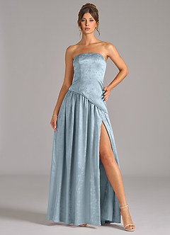 Azazie Adeline Bridesmaid Dresses Blue Floral Jacquard A-Line Strapless Floral Jacquard Dress image4