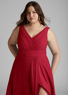 Azazie Karina Bridesmaid Dresses Scarlet A-Line Pleated Chiffon Dress image11