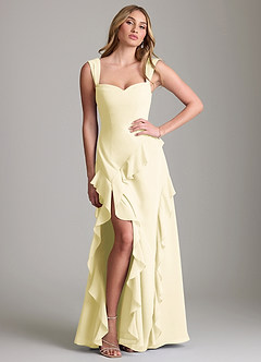 Azazie Sloane Bridesmaid Dresses Lemon Sorbet A-Line Sweetheart Neckline Chiffon Dress image3