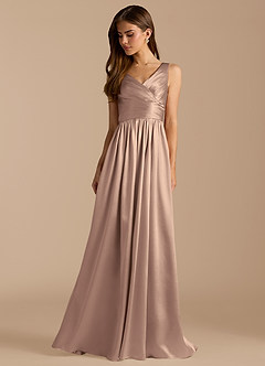 Azazie Keyla Bridesmaid Dresses Taupe A-Line Pleated Metallic Satin Dress image3
