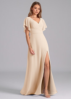 Azazie Ambrosia 신부 들러리 드레스 A라인 주름진 쉬폰 바닥 길이 드레스 image5