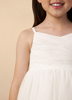 Azazie Amya Flower Girl Dresses Diamond White A-Line Pleated Tulle Dress image3