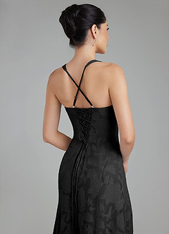 Azazie Bea Bridesmaid Dresses Black A-Line Corset Floral Burnout Dress image2
