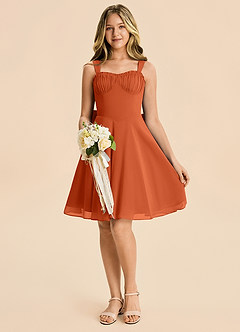 Azazie Arie Junior Burnt Orange A-Line Ruched Chiffon Dress image4