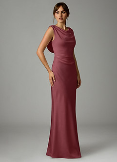 Azazie Kieryn Robes de demoiselle d'honneur Robe Sirène en Satin extensible Plissée Rose Du Désert image4