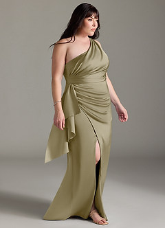 Azazie Maive Robes de demoiselle d'honneur Robe Fourreau en Satin extensible Rayé Vert Mousse image3