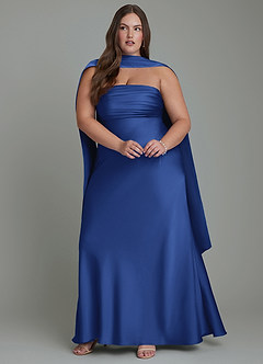 Azazie Saylor Abiti da Damigella Abito Sirena in Raso Elasticizzato Senza Spalline Blu Reale image15