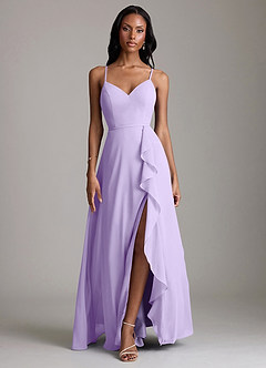 Azazie Naeem Bridesmaid Dresses Lilac A-Line V-Neck Ruffle Chiffon Dress image1