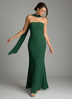 Azazie Saylor Vestidos de damas de honor Vestido de Verde Oscuro de Gasa de Corte Sirena con Sin tirantes image7