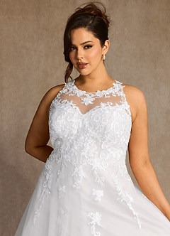Azazie Melrose Vestidos para Prova em Casa Vestido Diamante Branco de Tule de Linha A com Renda image12
