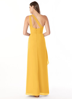 Azazie Maive Bridesmaid Dresses Marigold Sheath Pleated Ruffle Chiffon Dress image2