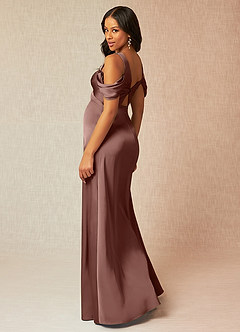 Azazie Rhea Maternity Bridesmaid Dresses A-Line Off-The-Shouler Pleated Stretch Satin Floor-Length Dress image10
