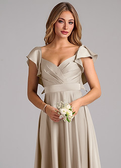 Azazie Leilani Bridesmaid Dresses Frost A-Line Ruched Stretch Satin Dress image5