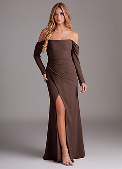 Azazie Hallie Brautjungfernkleider Meerjungfrau-Linie Langarm Chiffon Kleid Ganache image1