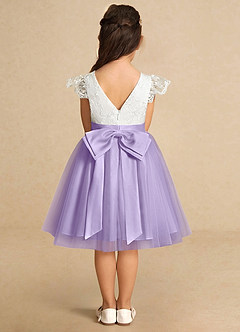 Azazie Vetty Flower Girl Dresses Ivory Lilac A-Line Lace Tulle Dress image7