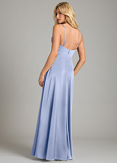 Azazie Sarella Bridesmaid Dresses Ice A-Line Pleated Stretch Satin Dress image2