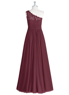 Azazie Demi Brautjungfernkleider A-Linie One-Shoulder Chiffon Kleid Cabernetrot image8