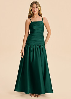 Azazie Romi Junior Emerald A-Line Pleated Stretch Satin Dress image5