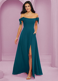 Barbie ♥ Azazie Brautjungfernkleider Wandelbar A-Linie Schulterfrei Chiffon Kleid Tintenblau image1