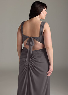 Azazie Jesaphine Vestidos de damas de honor Vestido de Gris Acero de Gasa de Corte Recto con Lazo image14