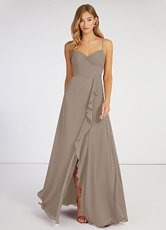 Azazie Evaline Final Sale Taupe A-Line Ruched Chiffon Dress image1