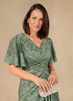 Azazie Emmeline Vestidos para mãe da noiva Vestir Matchá de Esgotamento Floral de Linha A com Plissado image4