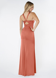 Azazie Mero Vestidos de madrinha de casamento Vestido Rosa Salmão de Cetim elástico de sereia com Plissado image3
