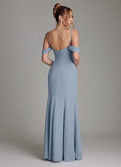 Azazie Karmela Bridesmaid Dresses Dusty Blue A-Line Off the Shoulder Chiffon Dress image2