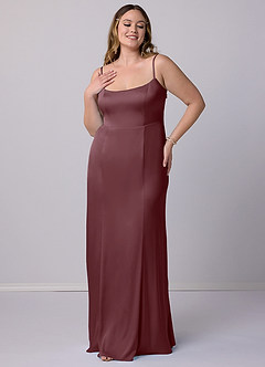 Barbie ♥ Azazie Brautjungfernkleider Meerjungfrau-Linie Schleifen Stretch-Satin Kleid Sangria image8