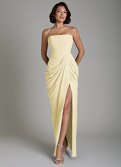 Azazie Nyra Robes de demoiselle d'honneur Robe Fourreau en Mousseline de soie Corset Sorbet Citron image1