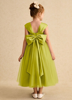 Azazie Chickadee vestidos de niña de las flores Vestido de Hierba De Limón de Satin Mate de Corte Princesa con Escote de Corazón image3