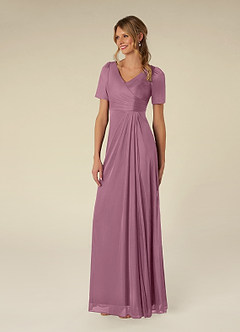 Azazie Bessie Mother of the Bride Dresses Vintage Mauve A-Line Pleated Mesh Dress image4