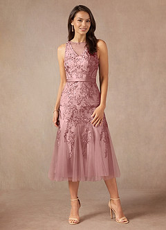 Azazie Herrin Mère de la mariée Robes Robe Sirène en Dentelle Rose Poussiéreuse image2