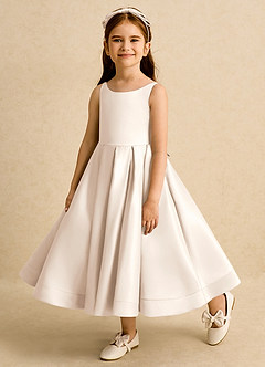 Azazie Babs Flower Girl Dresses White Alabaster Ball-Gown Pleated Matte Satin Dress image8